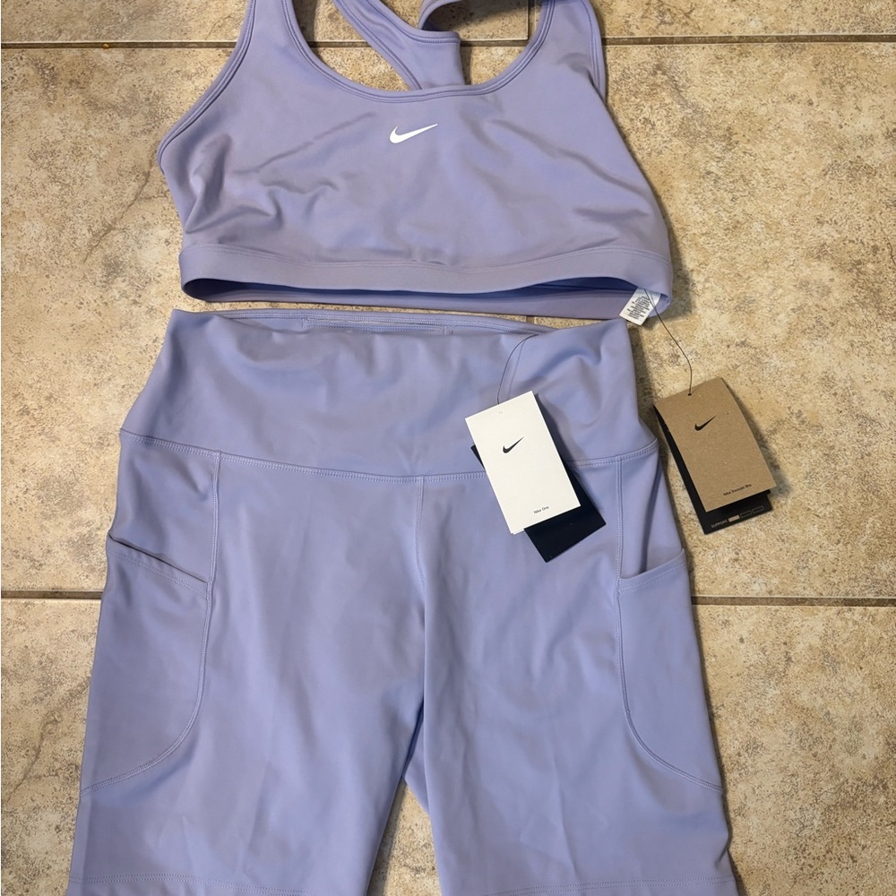 Nike Sports Bra / Tank & Short Set Size XL Purple Luxe Swoosh Dri-Fit